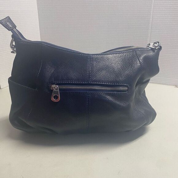 HESHE Women’s Pebble Leather Blue Designer Tote Shoulder Bag 11.5X4X8 - Picture 8 of 10